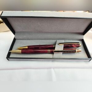 Elegant Vintage  Burgundy Pen And Pencil Set with Gold Accents (Both Work)